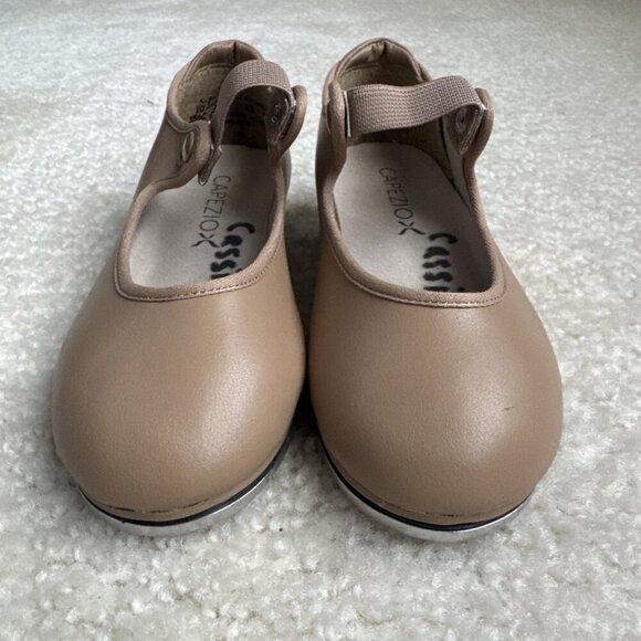 Capezio Tele-Tone Youth Girl Size 10.5 W Tap Shoes Beige Man Made Materials - Picture 2 of 9